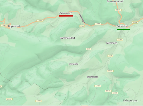 <p>Gebersdorf war ein altes Fuhrmannsdorf und ist heute ein beliebter Urlaubsort. Von hier aus empfiehlt sich die Wanderung zum Morassina - Schaubergwerk – im sagenumwobenen Schwefelloch. Wanderwege führen u. a. auch zum Porzellanmuseum in Reichmannsdorf.</p>
