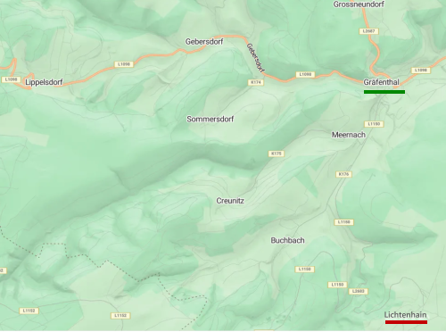 <p>Lichtenhain ist der höchstgelegene Ortsteil von Gräfenthal und über eine serpentinen-ähnliche Zufahrtsstraße zu erreichen und lag im sog. 500-Meter - Streifen an der Grenze zur BRD. </p>